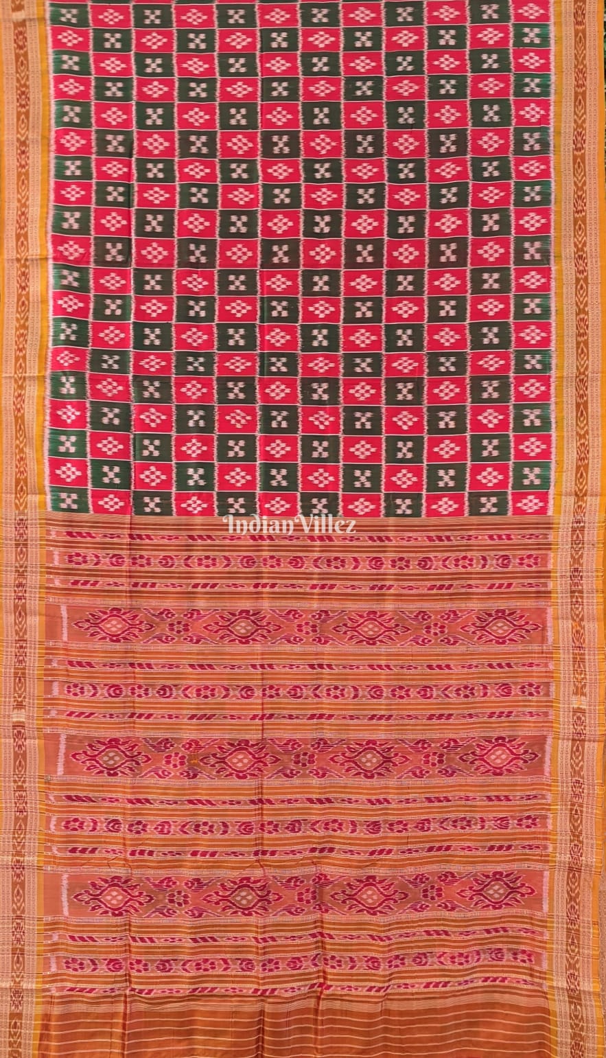 Red Green Body Pasapali Odisha Ikat Khandua Silk Saree