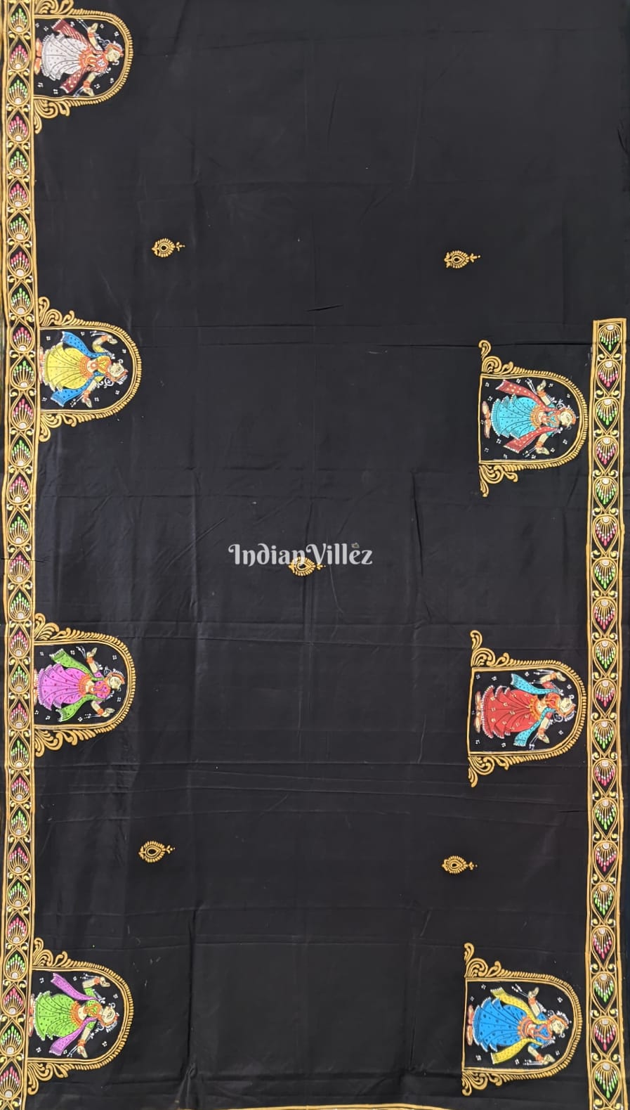 Black Chandua Theme Pattachitra Art Silk Saree