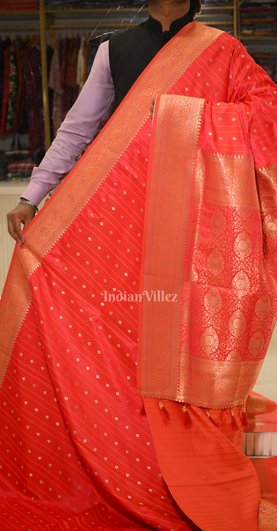 Pink Zari Satin Silk Banarasi Saree