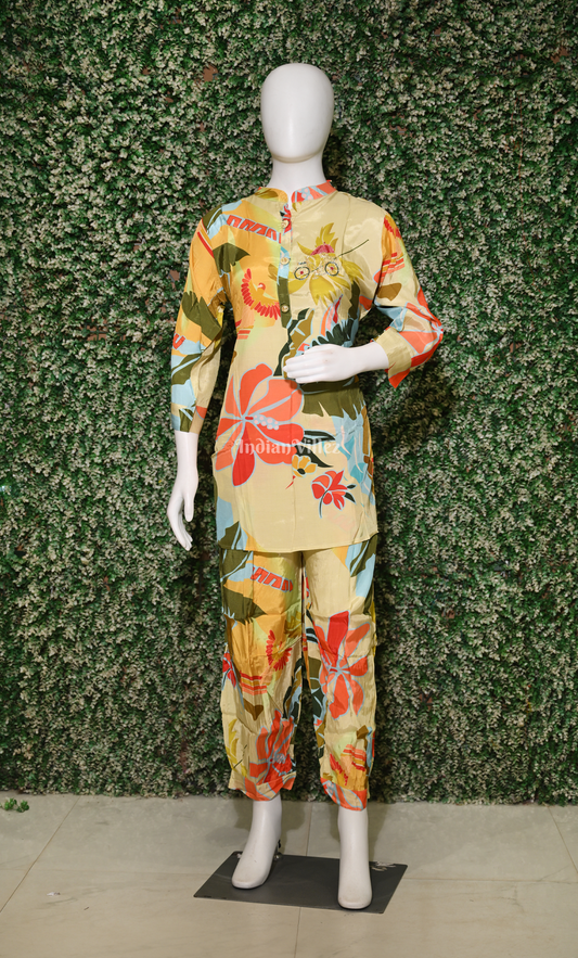 Multi Colour Floral Printed Kurta & Pant Set-(Co-Ords Set) 