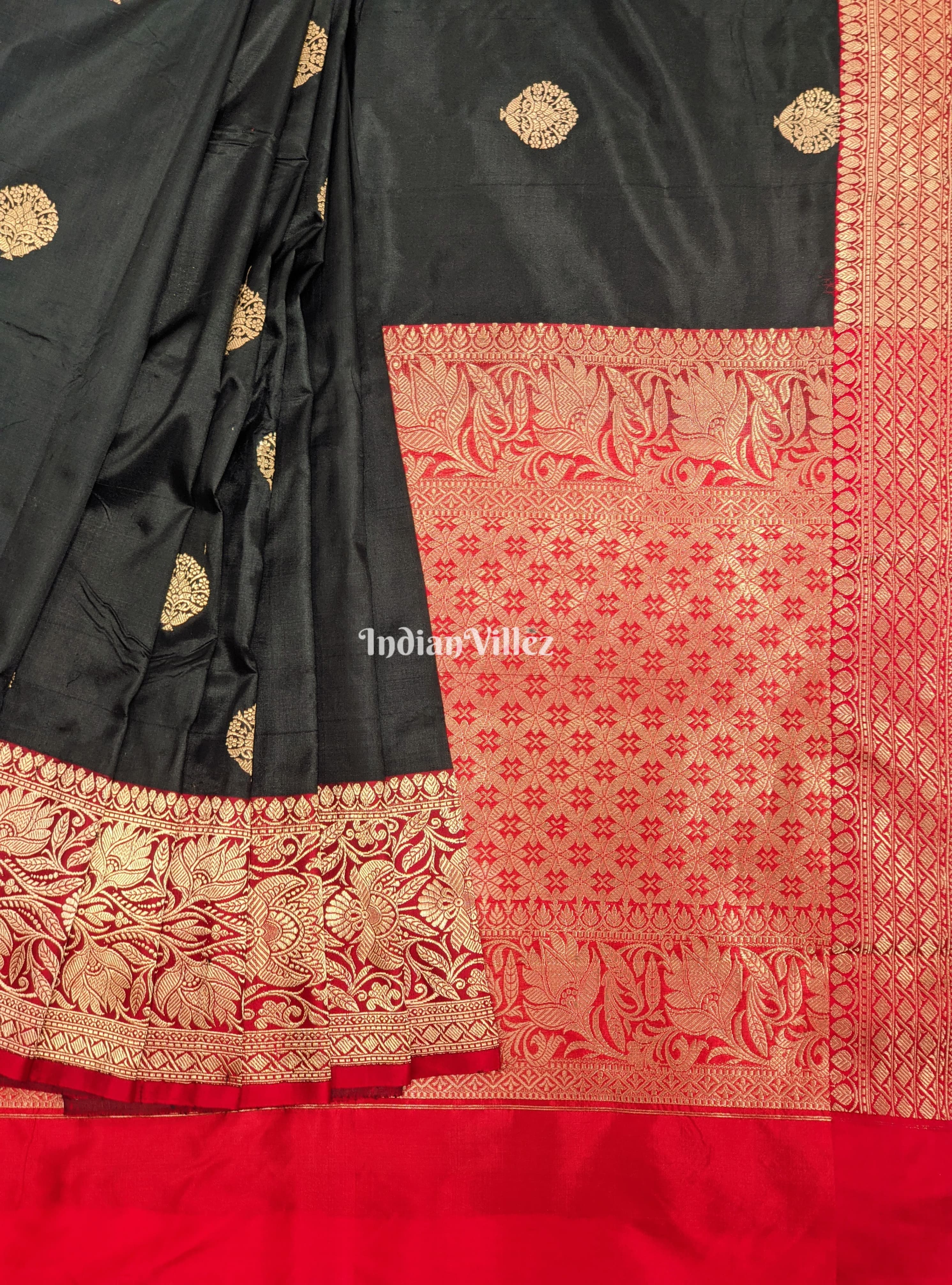 Black Red Designer Pure Banarasi Katan Silk Saree