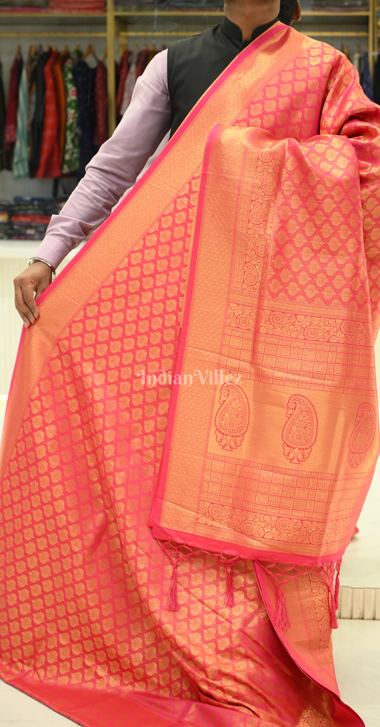 Red Diamond Floral Brocade Pure Kanjivaram Silk Saree