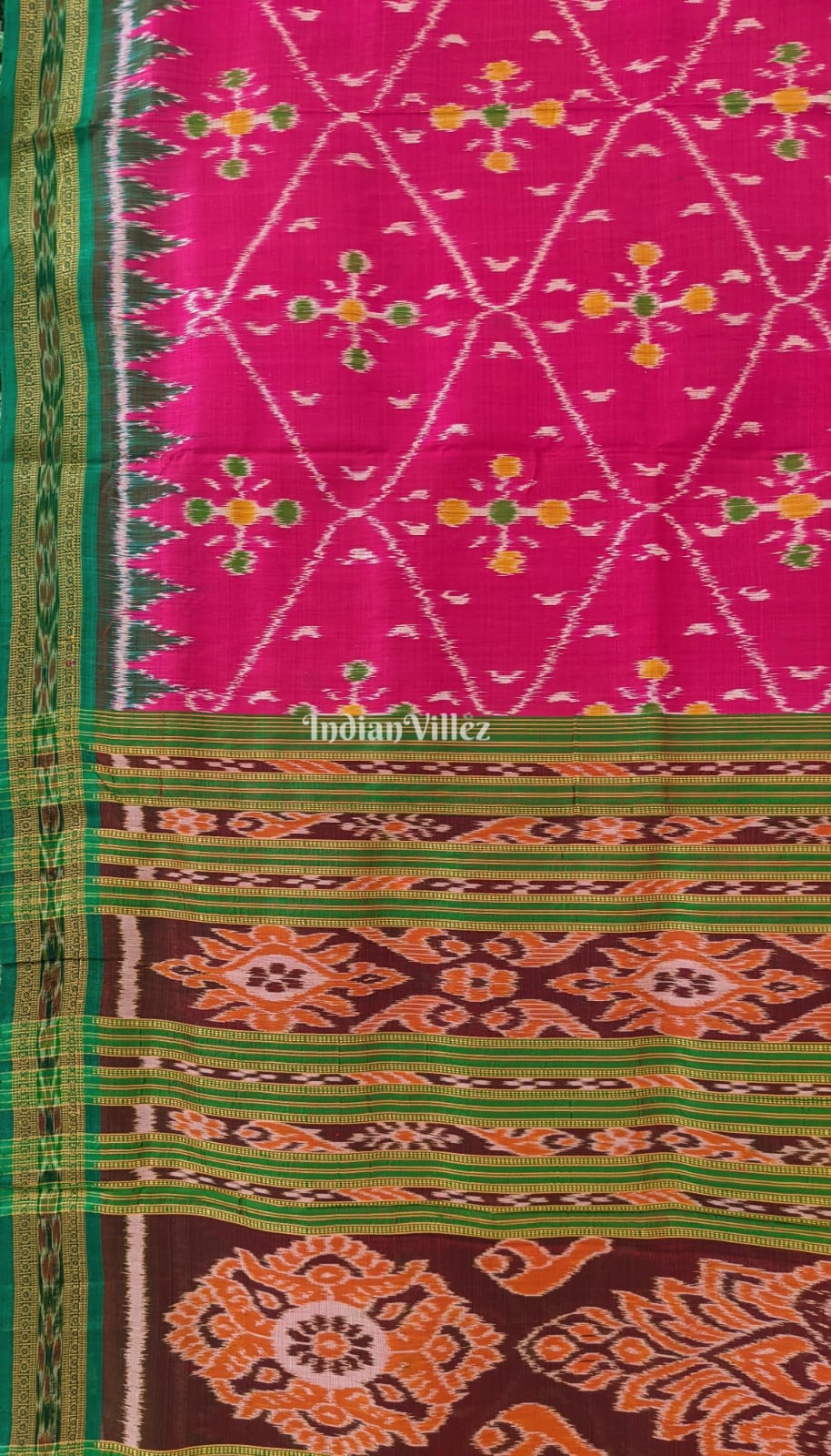Rani Color Odisha Ikat Khandua Silk Saree