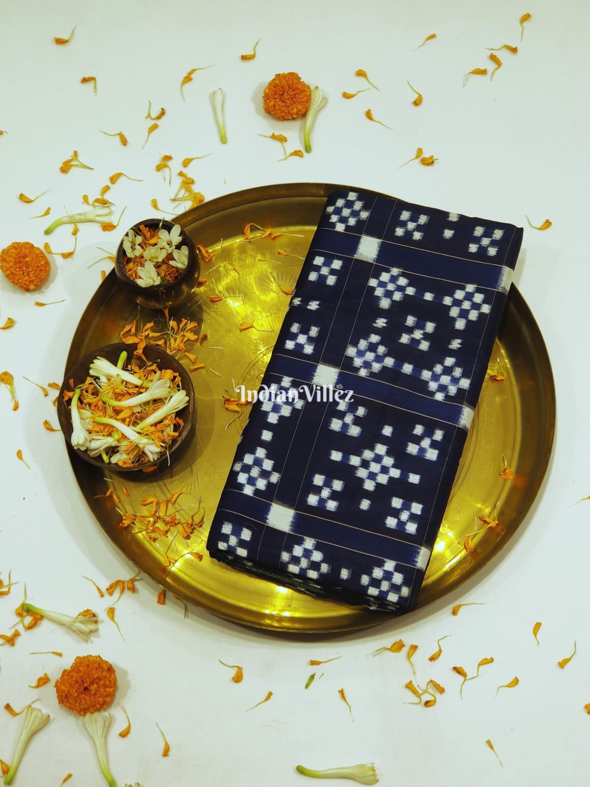 Royal Blue Green Pasapali Pure Sambalpuri Silk Saree