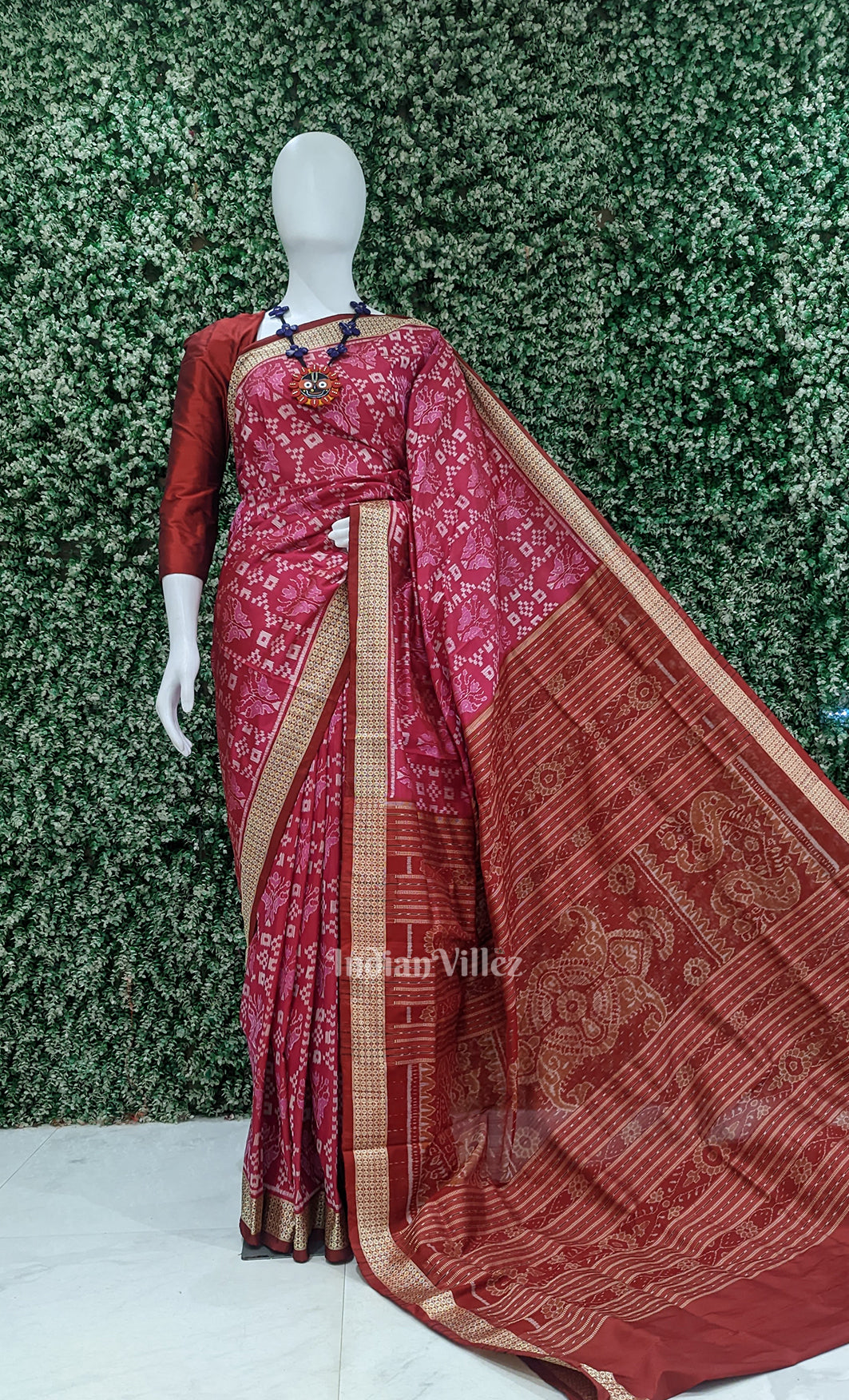 Pink Red Tribal Theme Odisha Ikat Sambalpuri Silk Saree