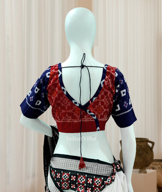 Red Blue Pasapali Odisha Ikat Sambalpuri Cotton Blouse 