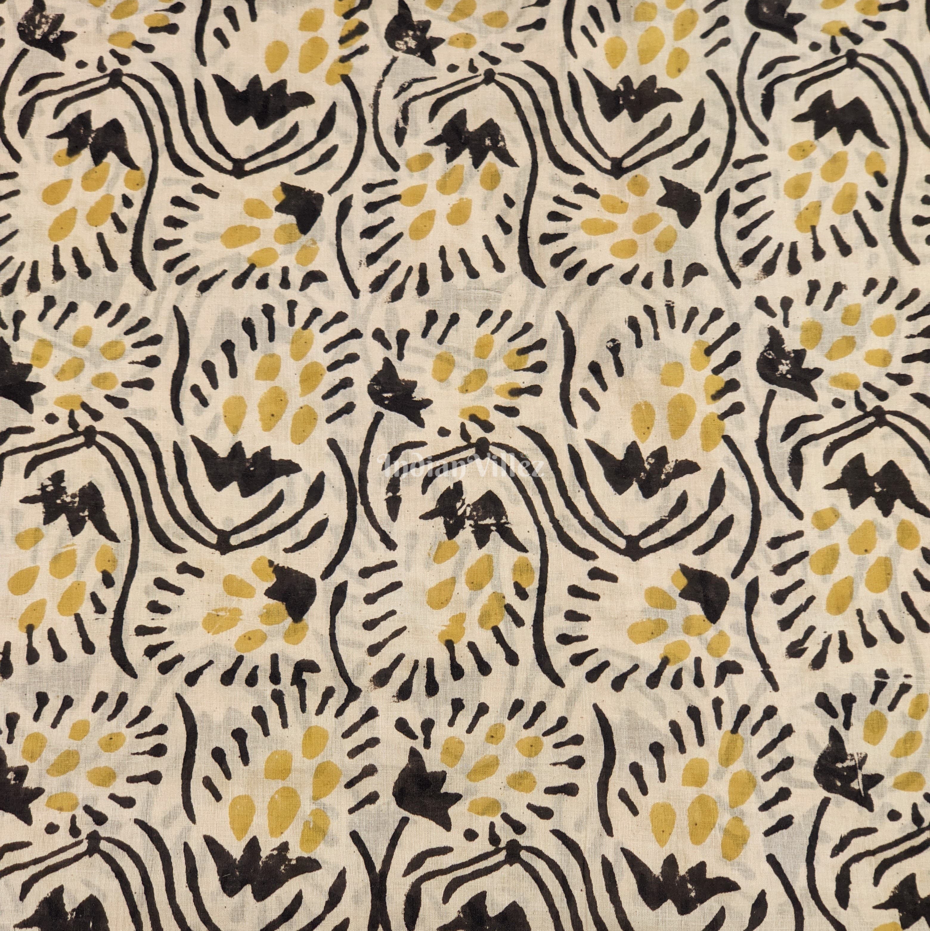 Butter Yellow Floral Hand Block Printed Cotton Fabric