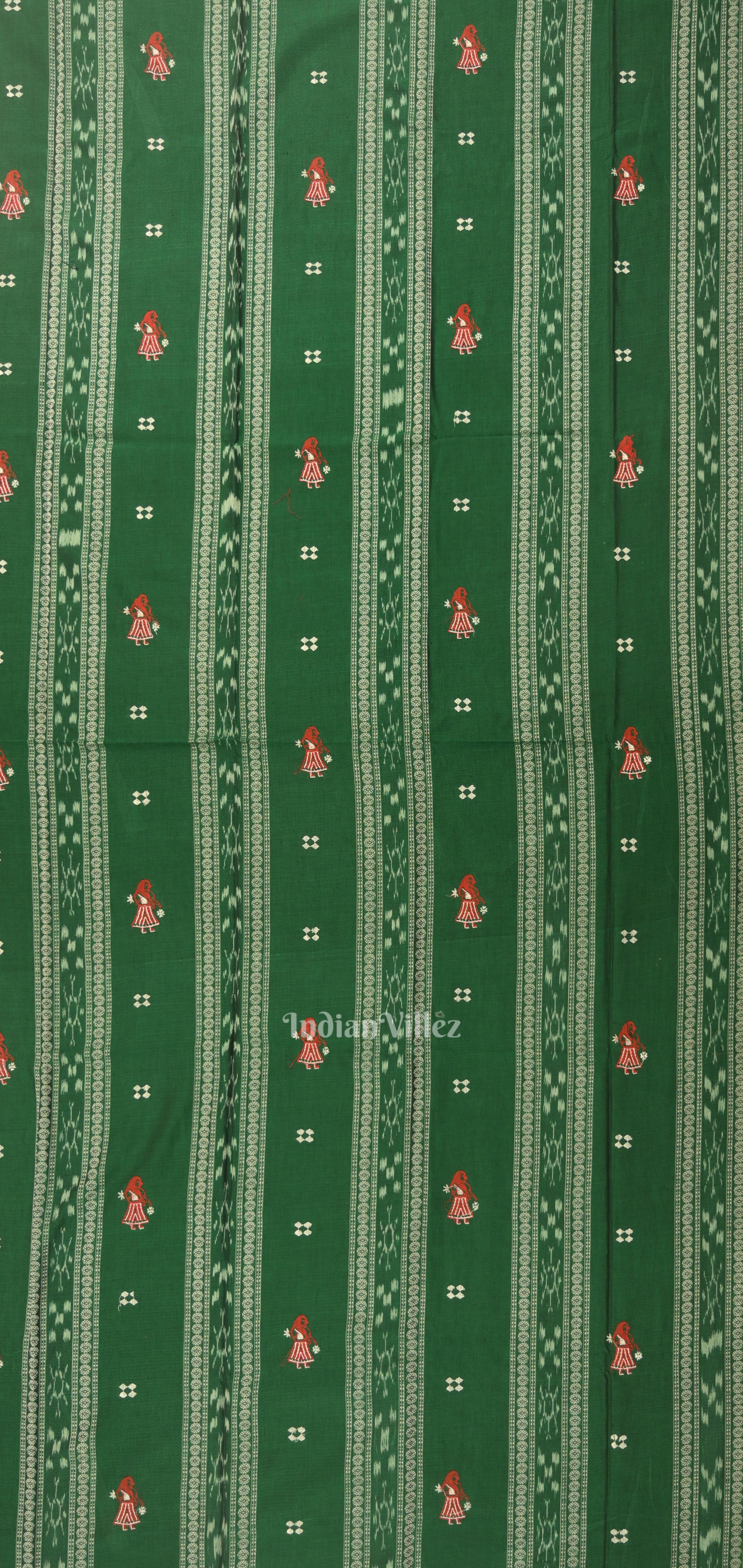 Green with Red Doll Odisha Ikat  Sambalpuri Dress Material & Dupatta