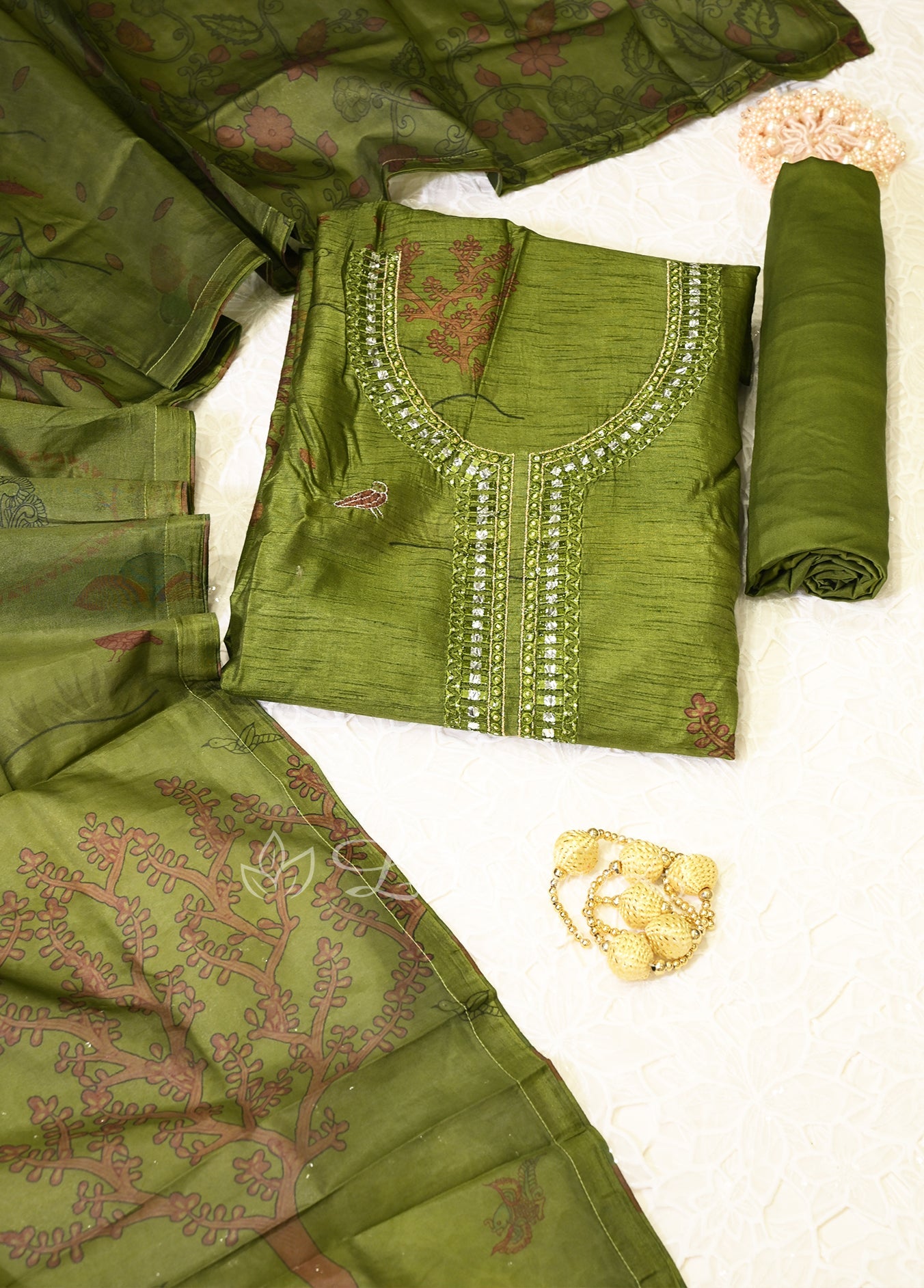 Mehendi Green Digital Print Unstitched Salwar Suit