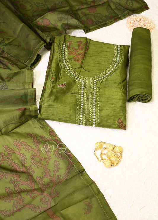 Mehendi Green Digital Print Unstitched Salwar Suit