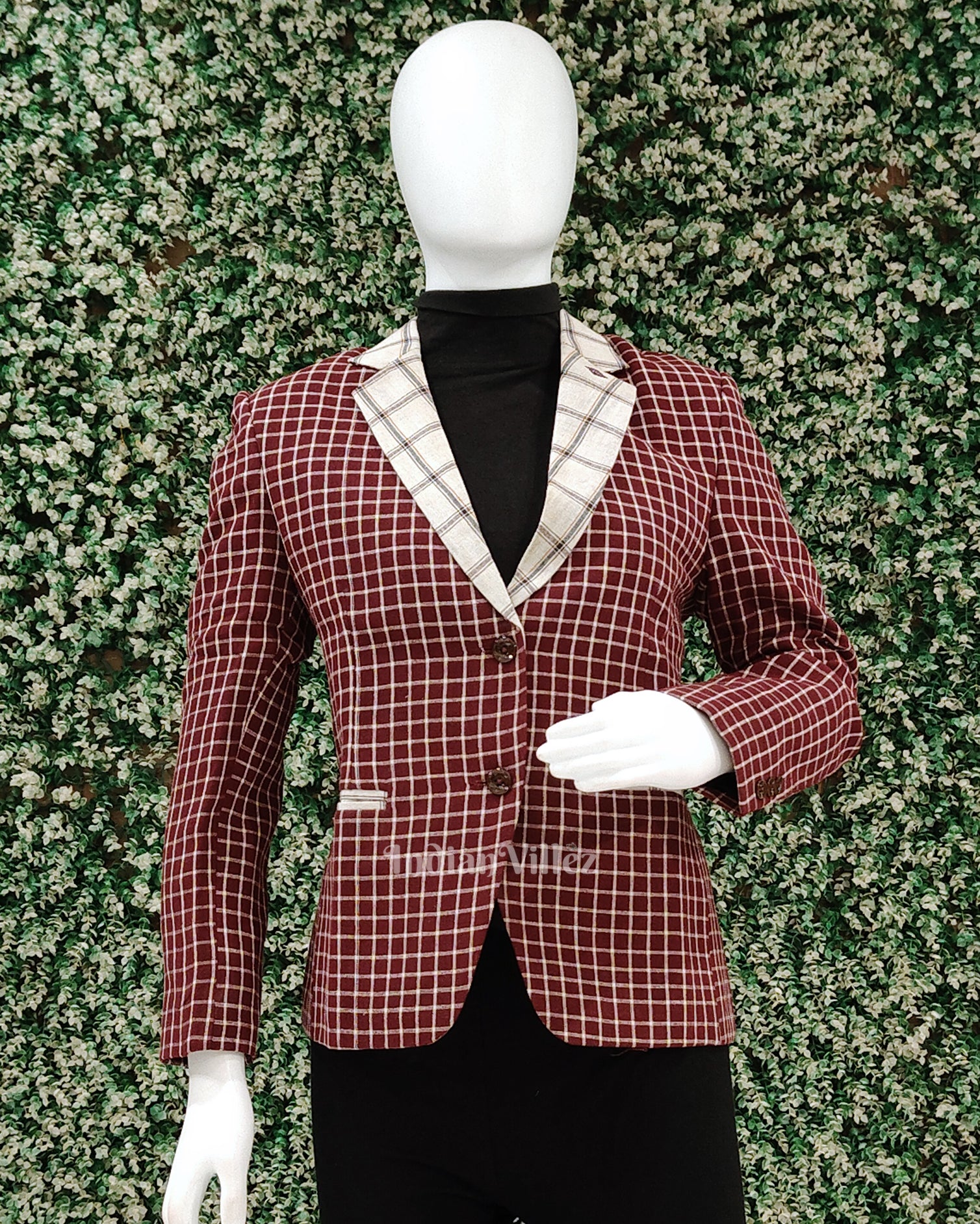 Maroon White Kotpad Odisha Ikat Women's Designer Blazer
