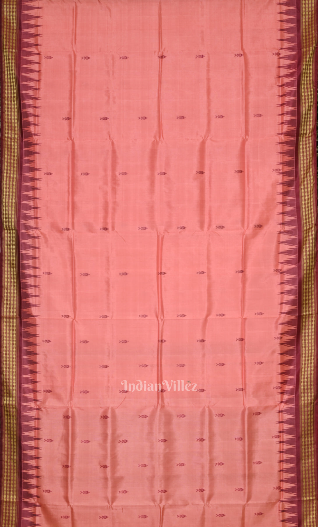 Peach Maroon Double Pallu Berhampuri Silk Saree