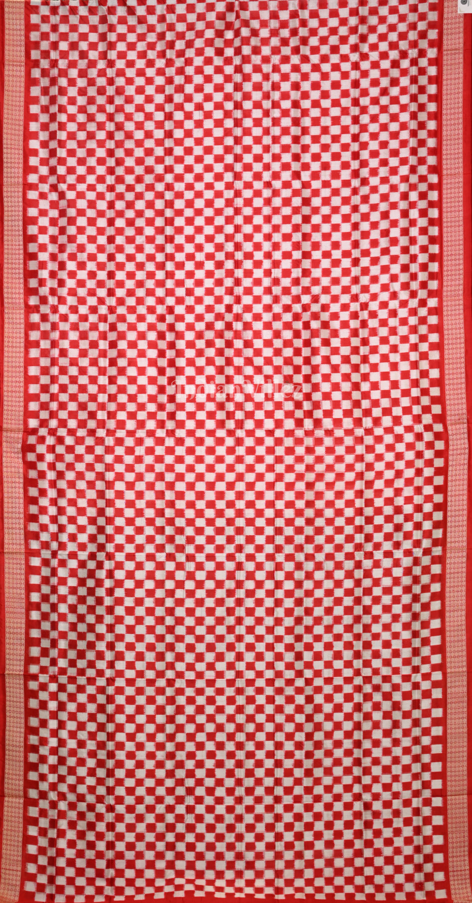 White Red Mini Pasapali Odisha Ikat sambalpuri Silk Saree with Pasapali Pallu