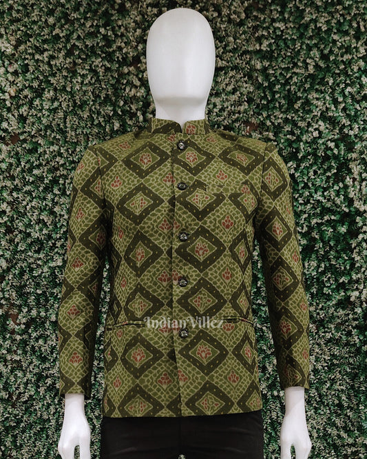 Mehenedi Green  Jodhpuri Bandhgala Odisha Ikat Men's Casual Blazer 