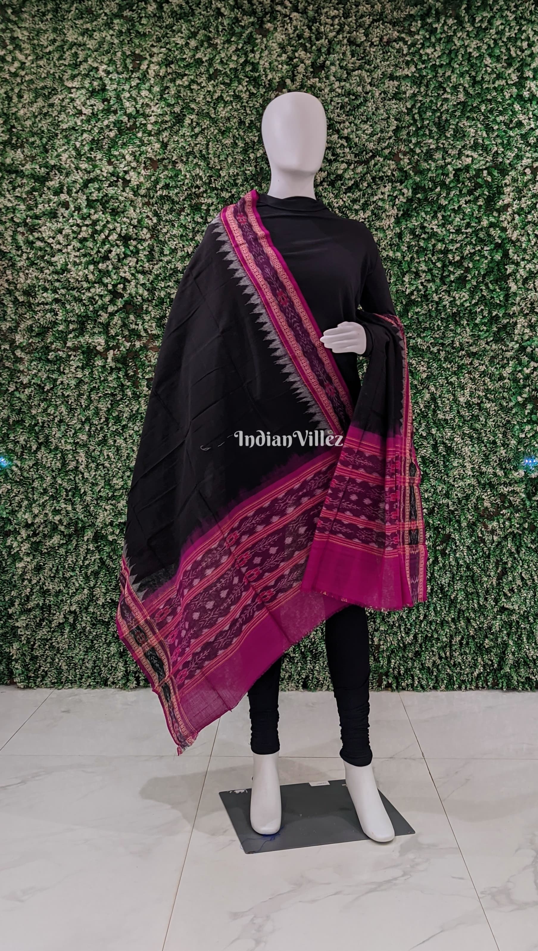 Black Purple Handwoven Odisha Ikat Cotton Dupatta