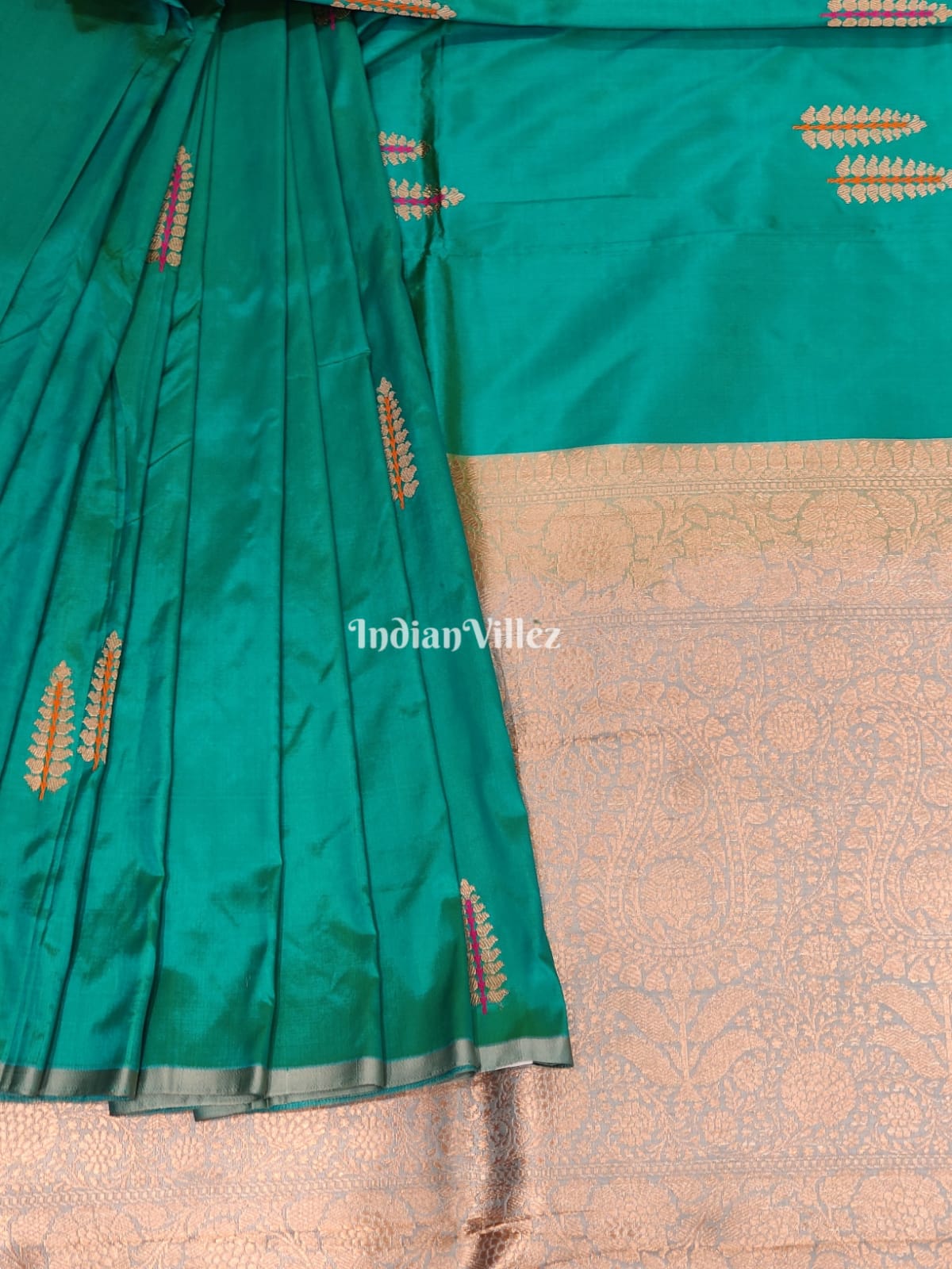 Rama Green Pure Banarasi Katan Silk Saree