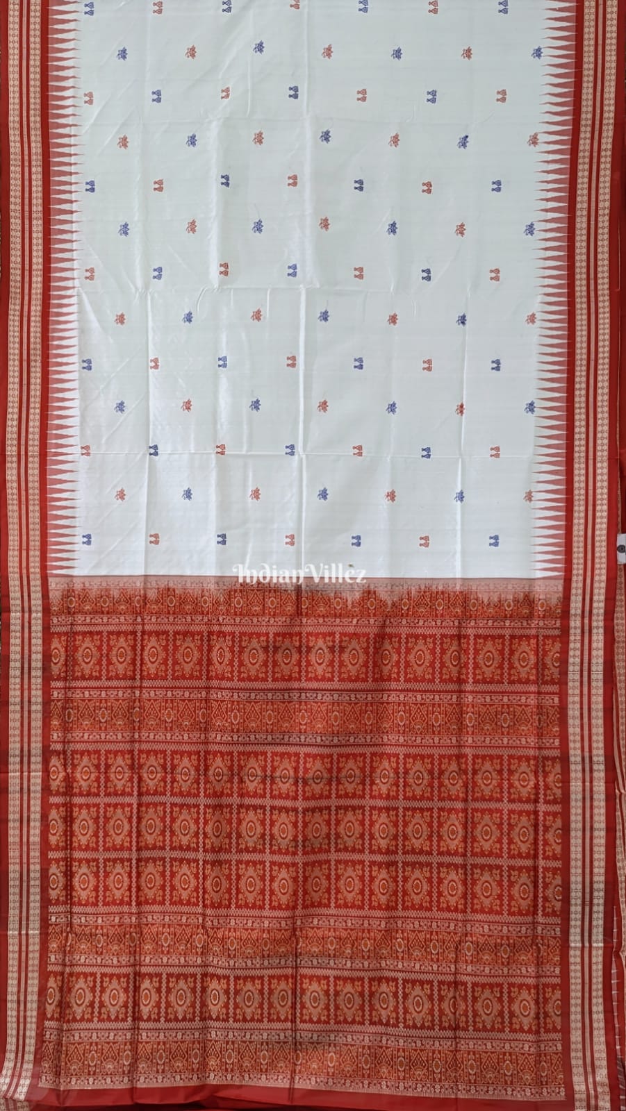 White Lotus Laxmi Pada Bomkai Sambalpuri Silk Saree