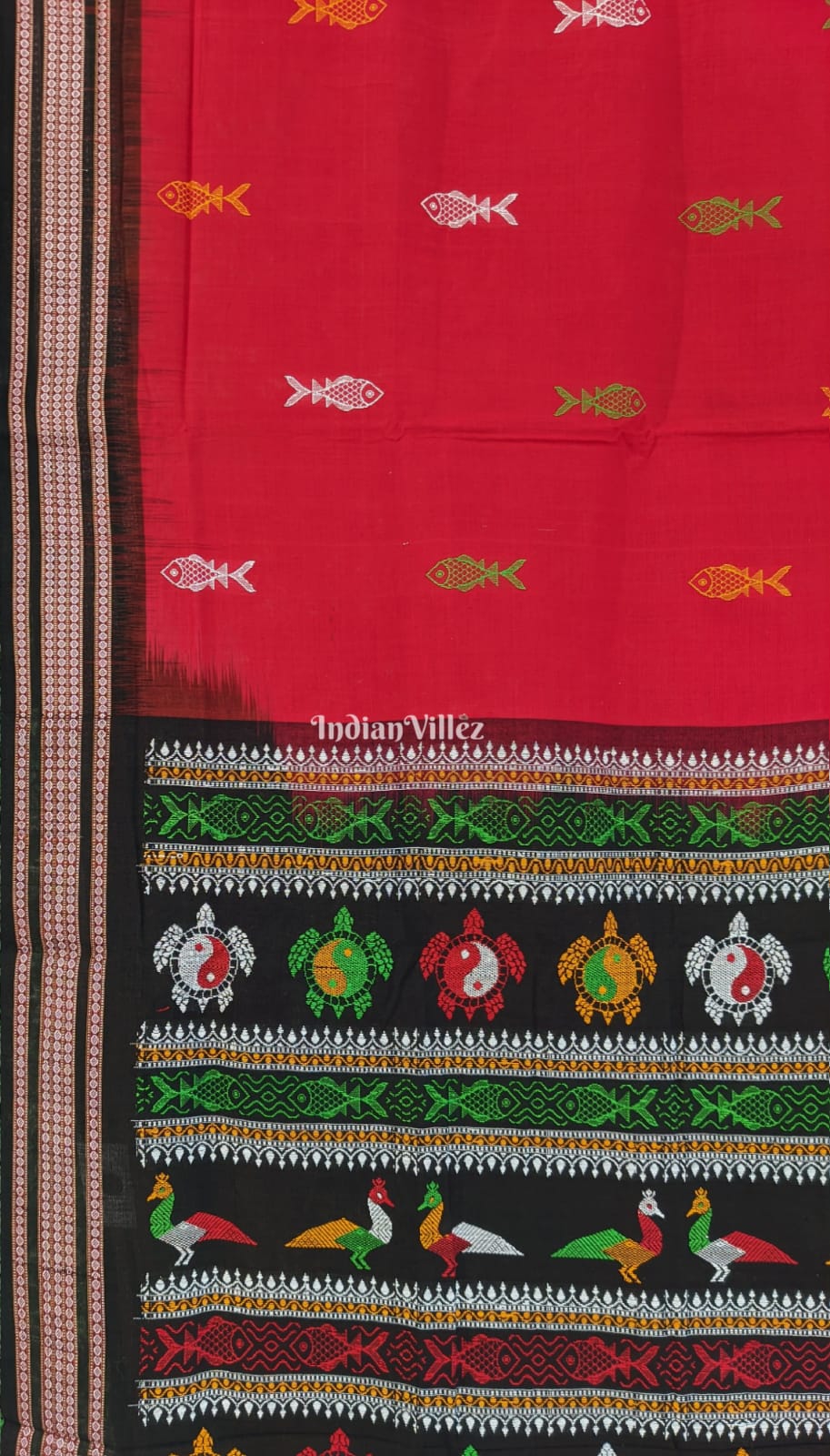 Red Habaspuri Bomkai Sambalpuri Pure Cotton Saree