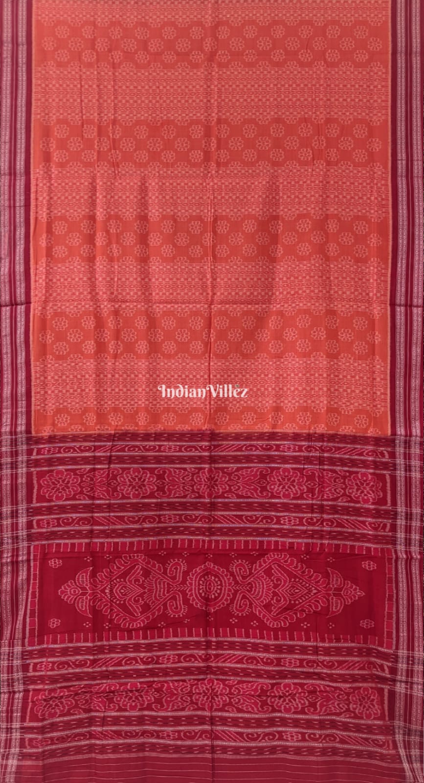 Orange Odisha Ikat Maniabandha Cotton Jharana Saree