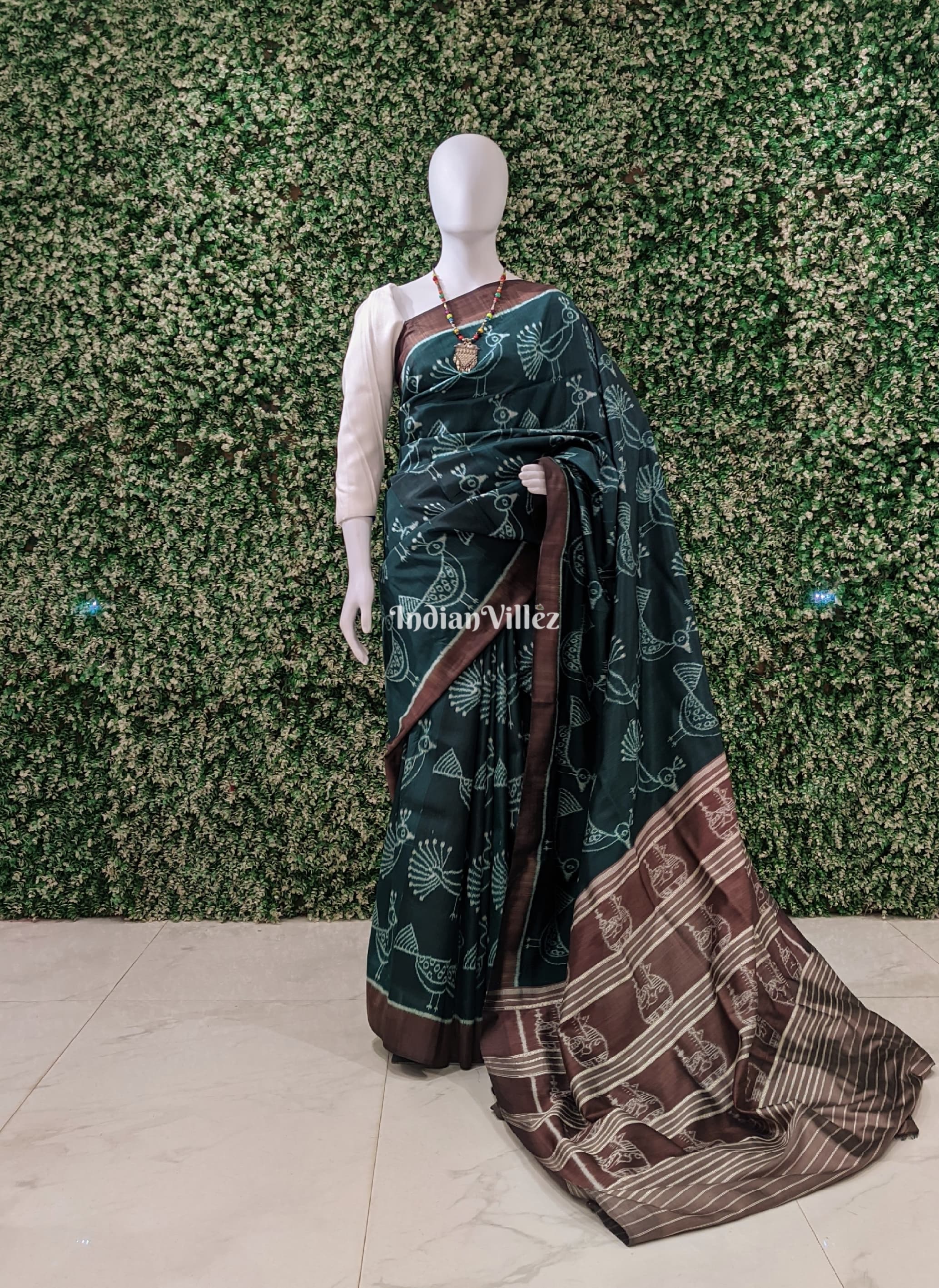 Rama Green Odisha Ikat Designer Contemporary Silk Saree