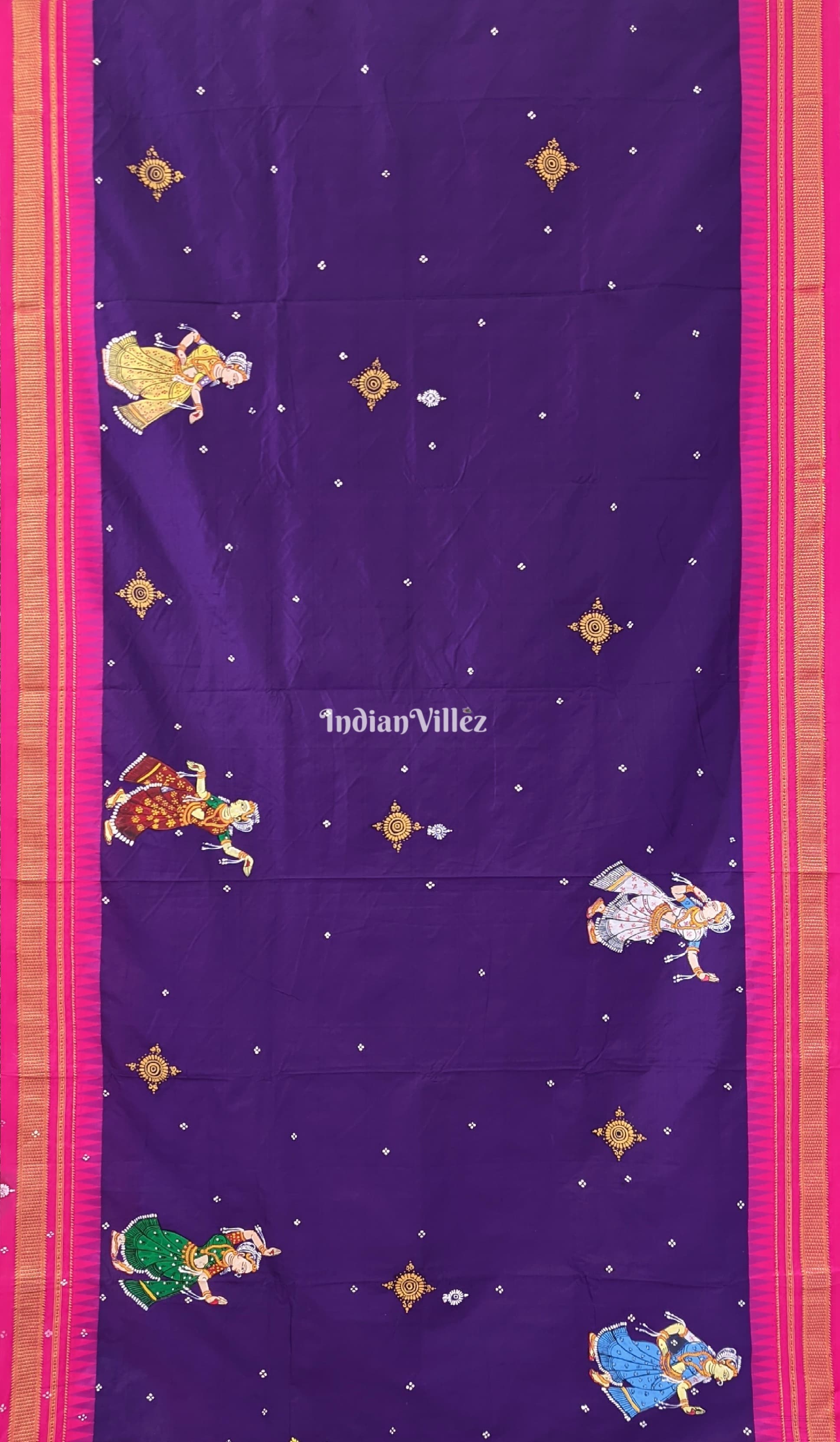 Purple Pink Ramayan Theme Pattachitra Silk Saree