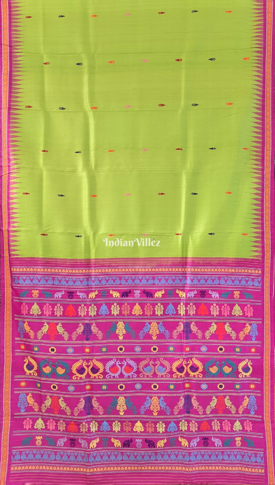 Parrot Green Pink Gopalpur Tussar Silk Saree