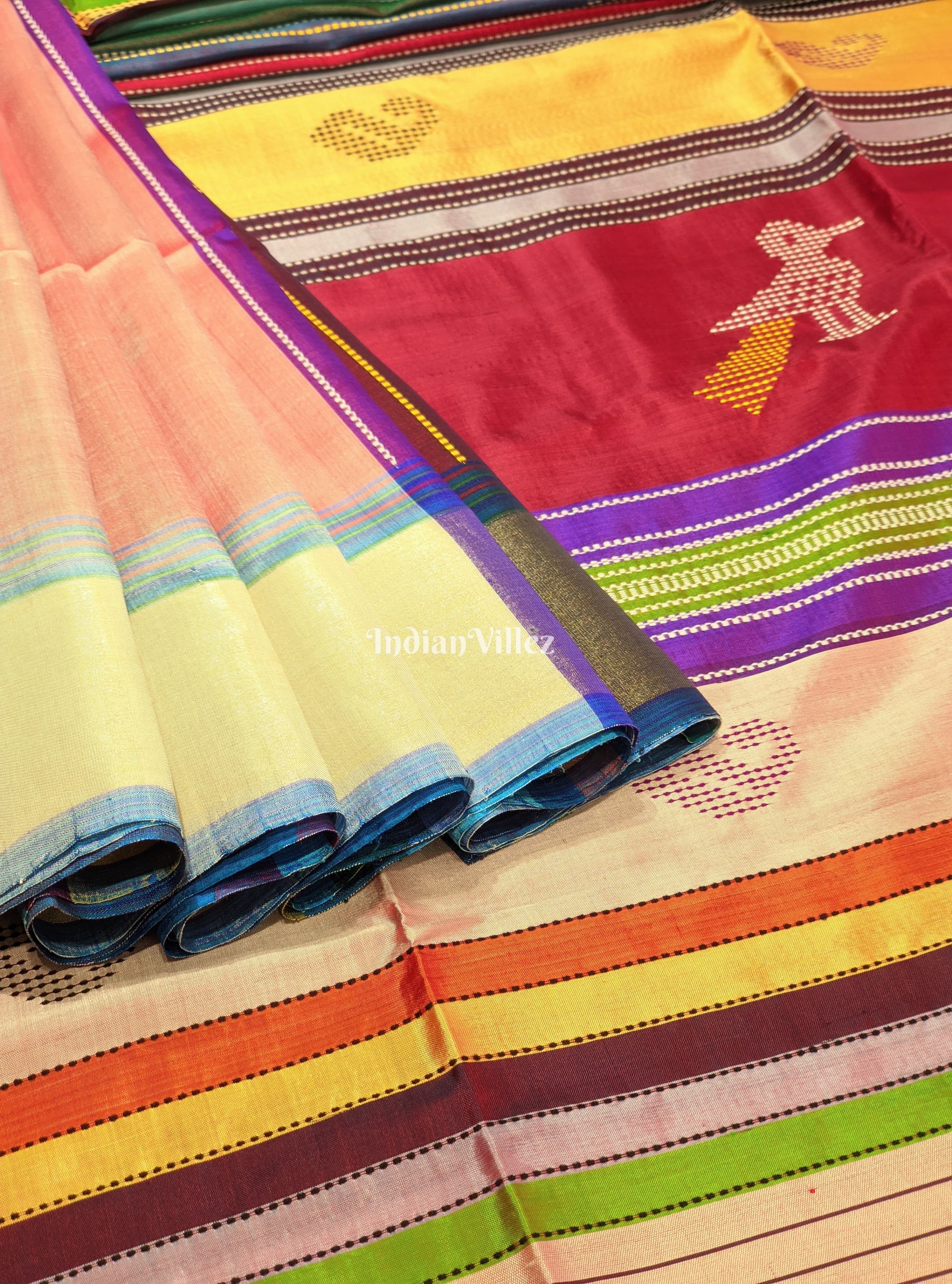 Pink Dual Tone Multicolor Double Pallu Handwoven Soft Silk Saree
