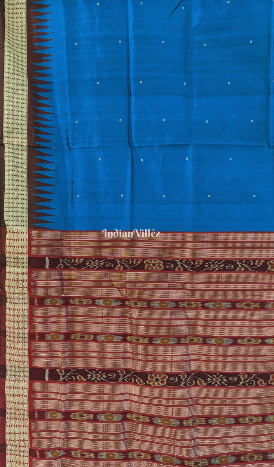 Cobalt Blue Maroon Odisha Ikat Bomkai Silk Saree
