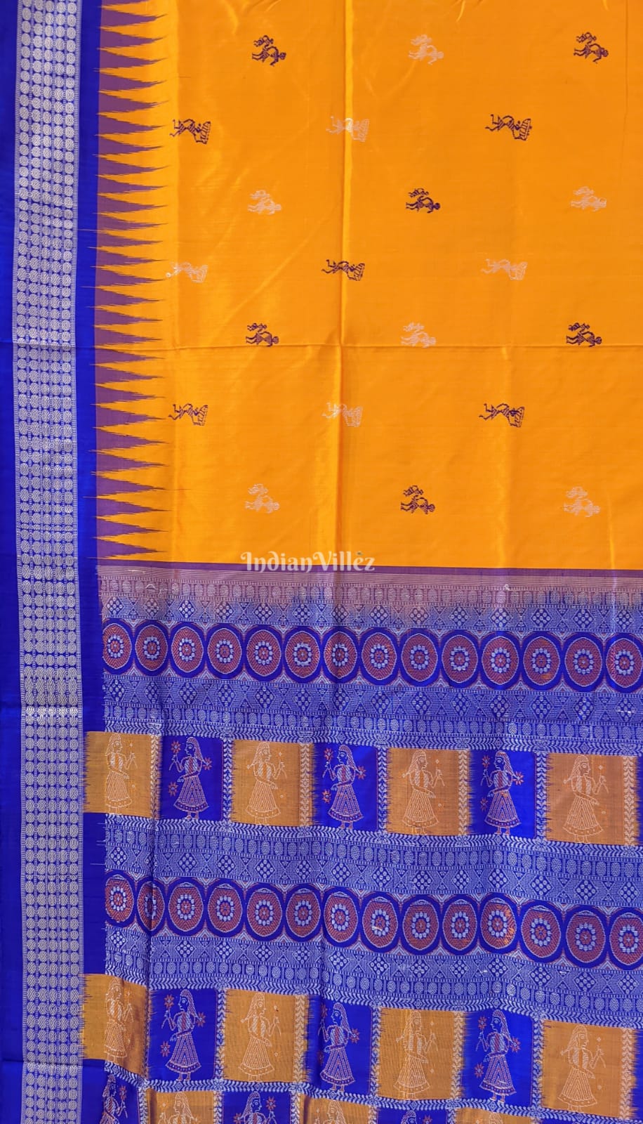 Yellow Blue Tribal Body Anchal Sambalpuri Silk Saree