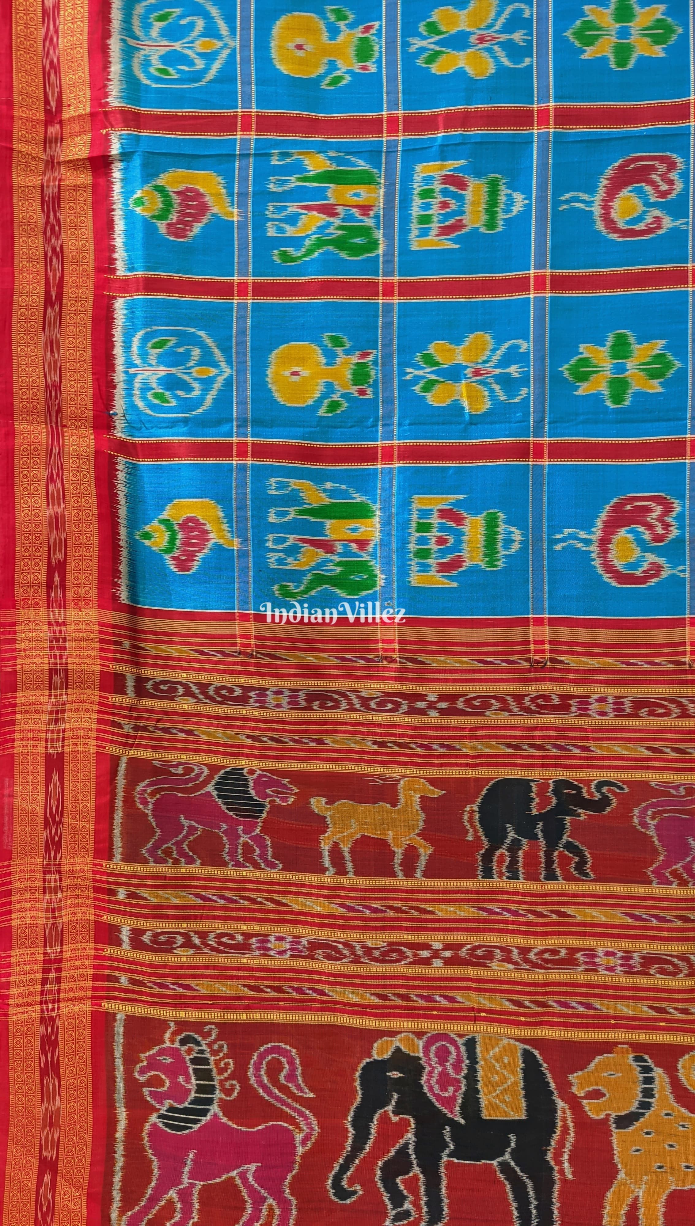 Copper Sulphate Odisha Ikat Nabakothi Khandua Silk Saree