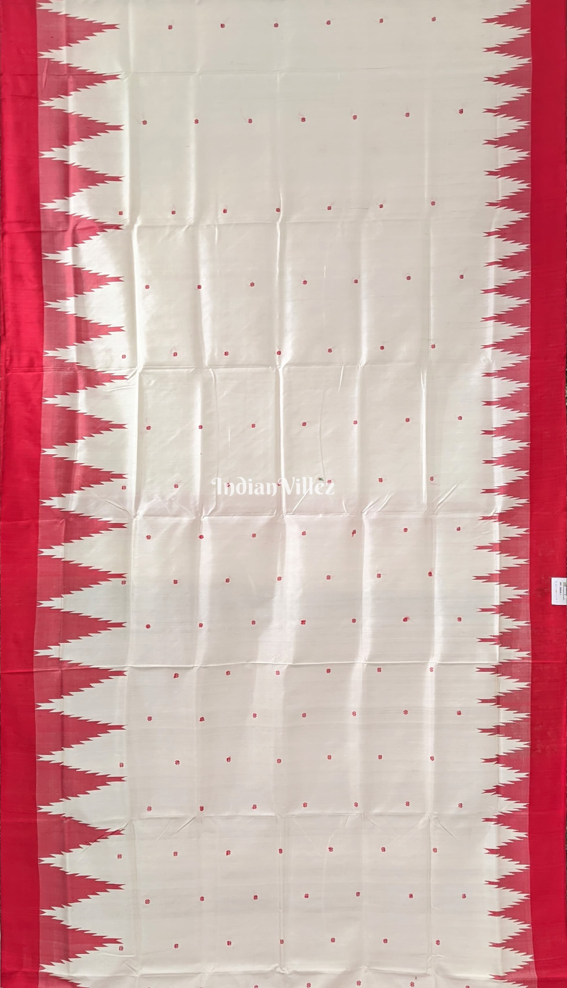 Off-White Red Berhampuri Double Pallu Silk Saree