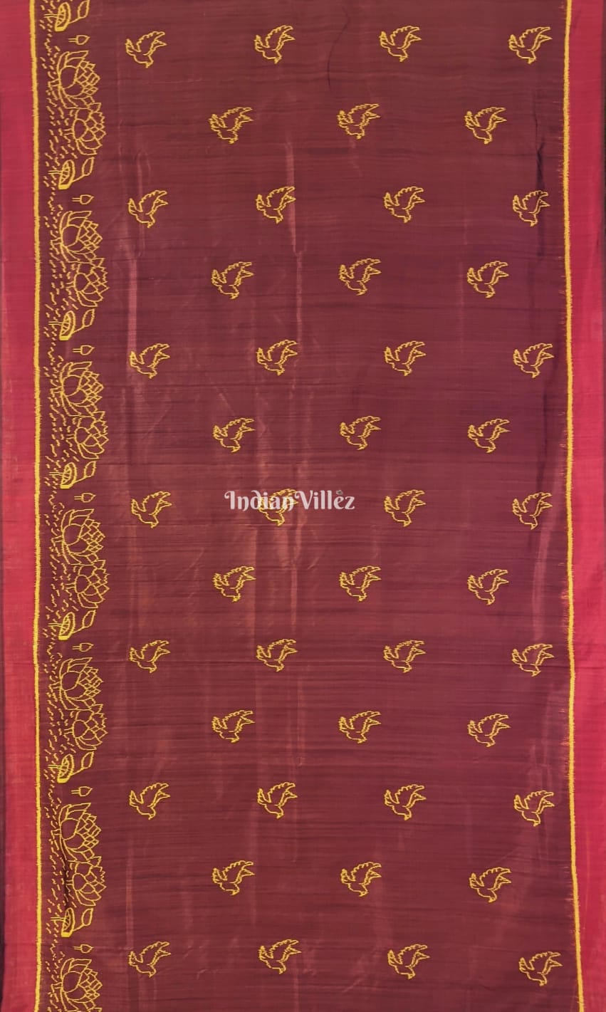 Dark Maroon Bird & Lotus Contemporary Silk Saree