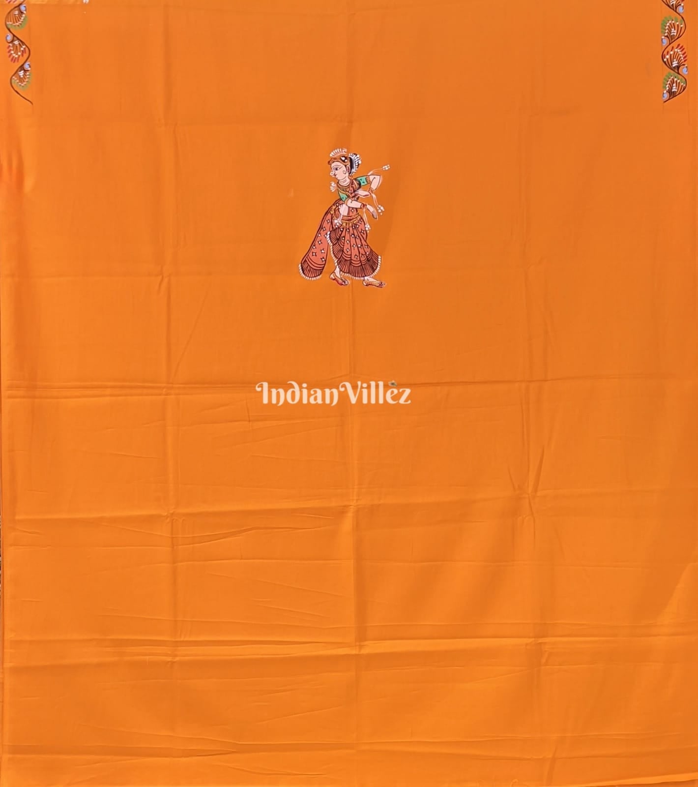 Yellow Radha Krishna Pattachitra Art Kurti Cotton Dress Material