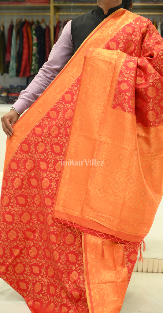Red Golden Pure Chaap Weaving Silk Saree
