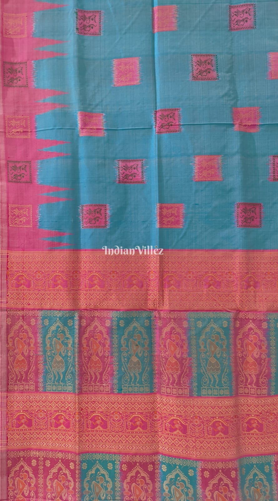 Copper Sulphate Pink Bomkai Sambalpuri Silk Saree