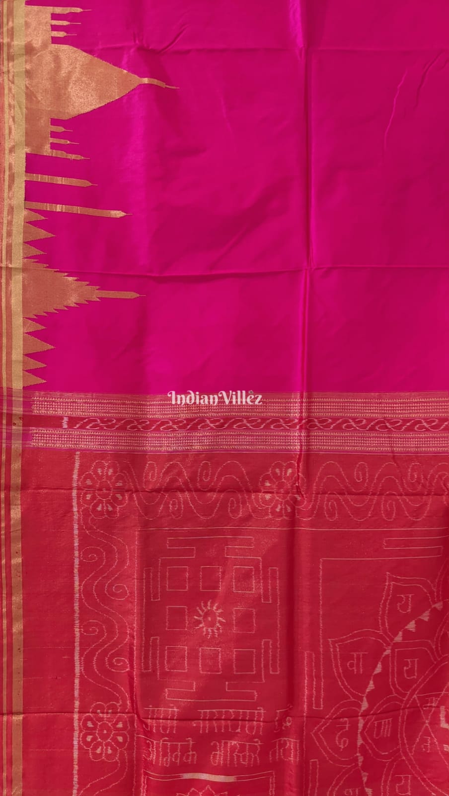 Rani Pink Body Phoda Kumbha Sambalpuri Ikat Silk Saree Border Zari (Tissue)