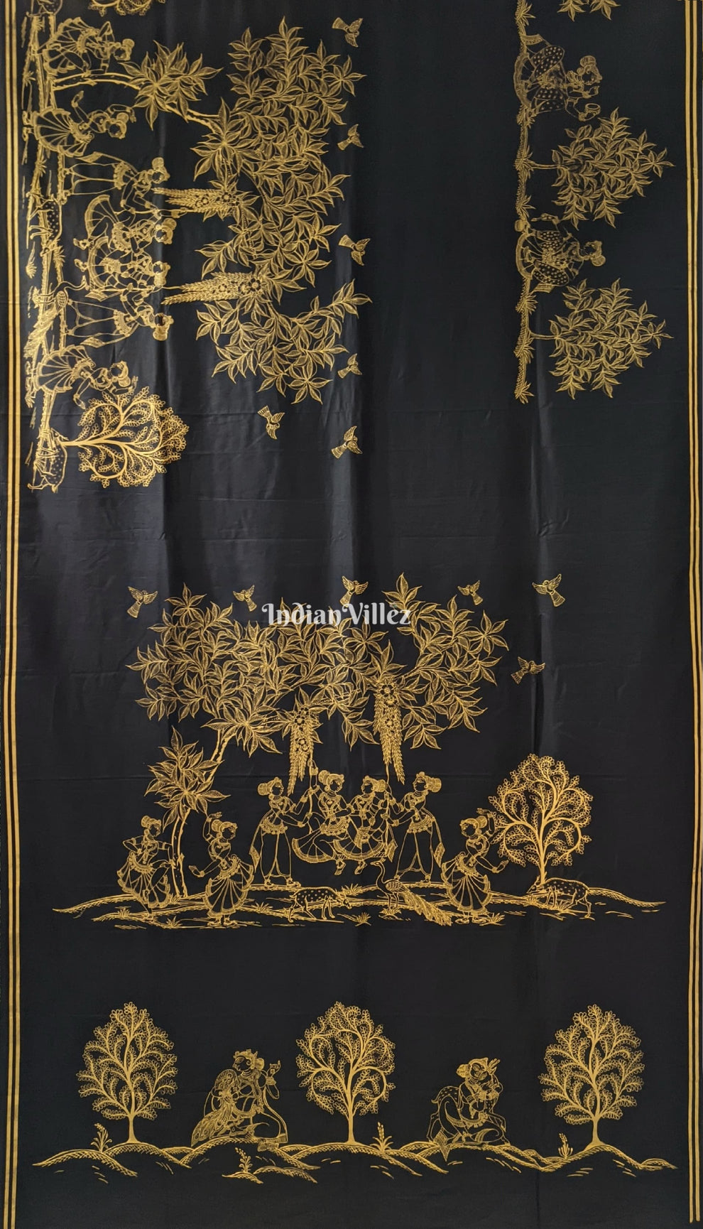 Black Single Line Pattachitra Saree – IndianVillèz