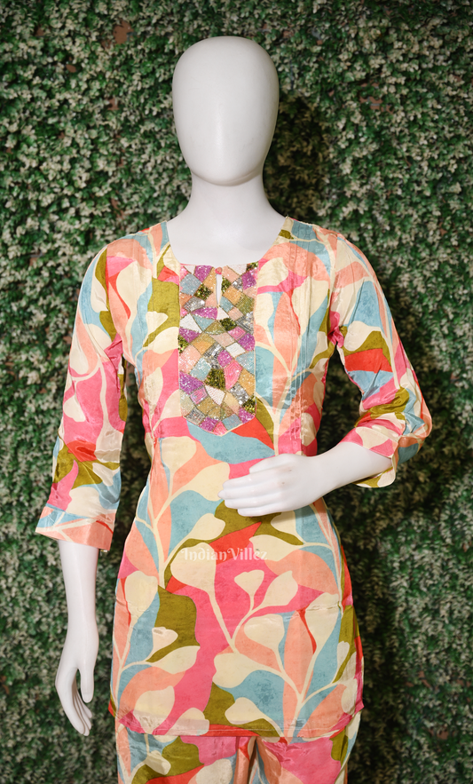 Multi Color Floral Printed Kurta & Pant Set-(Co-Ords Set)