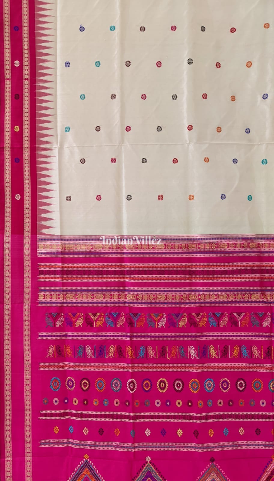 White Dolabedi Bomkai Sambalpuri Silk Saree