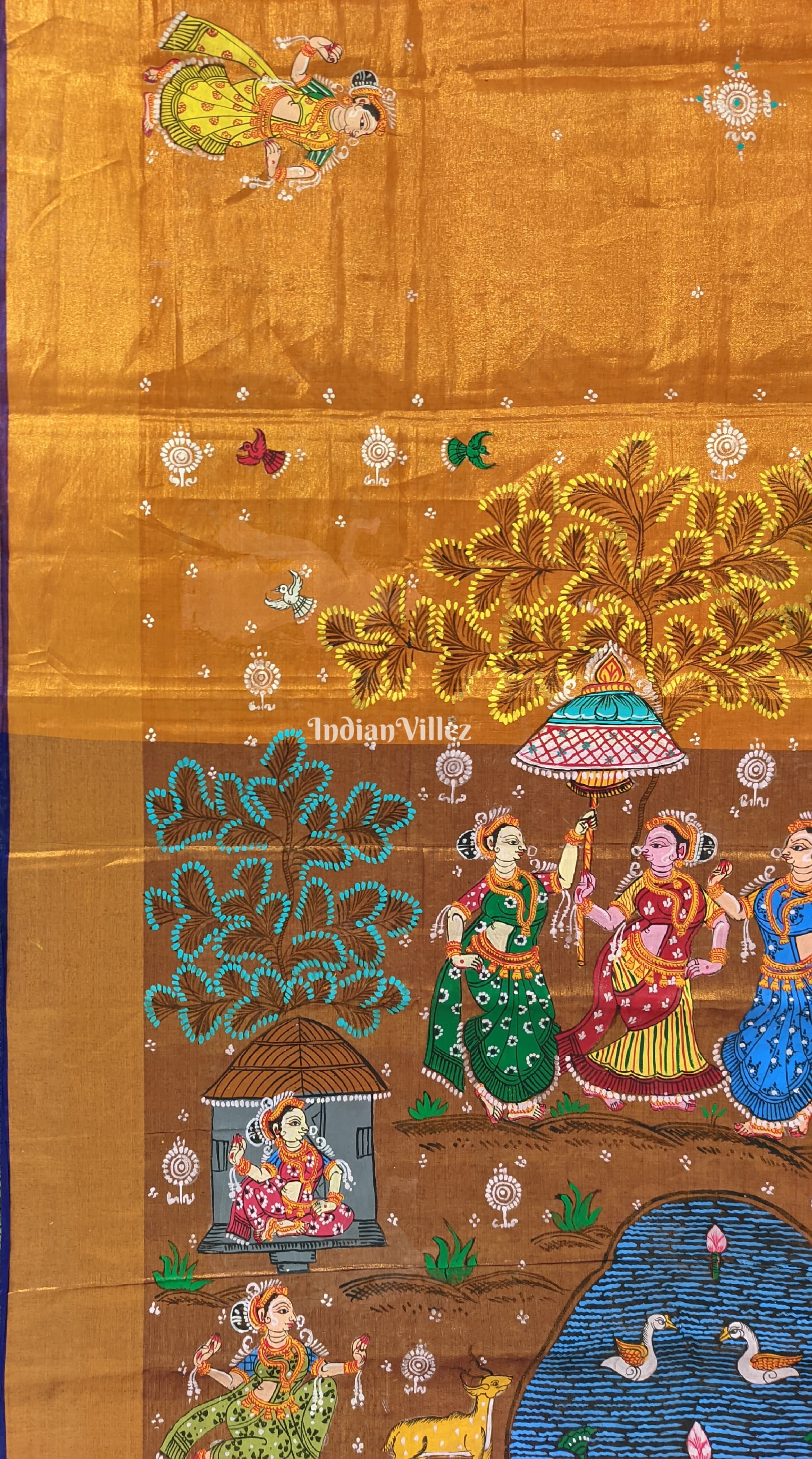 Golden Nartaki Theme Pattachitra Tissue Saree