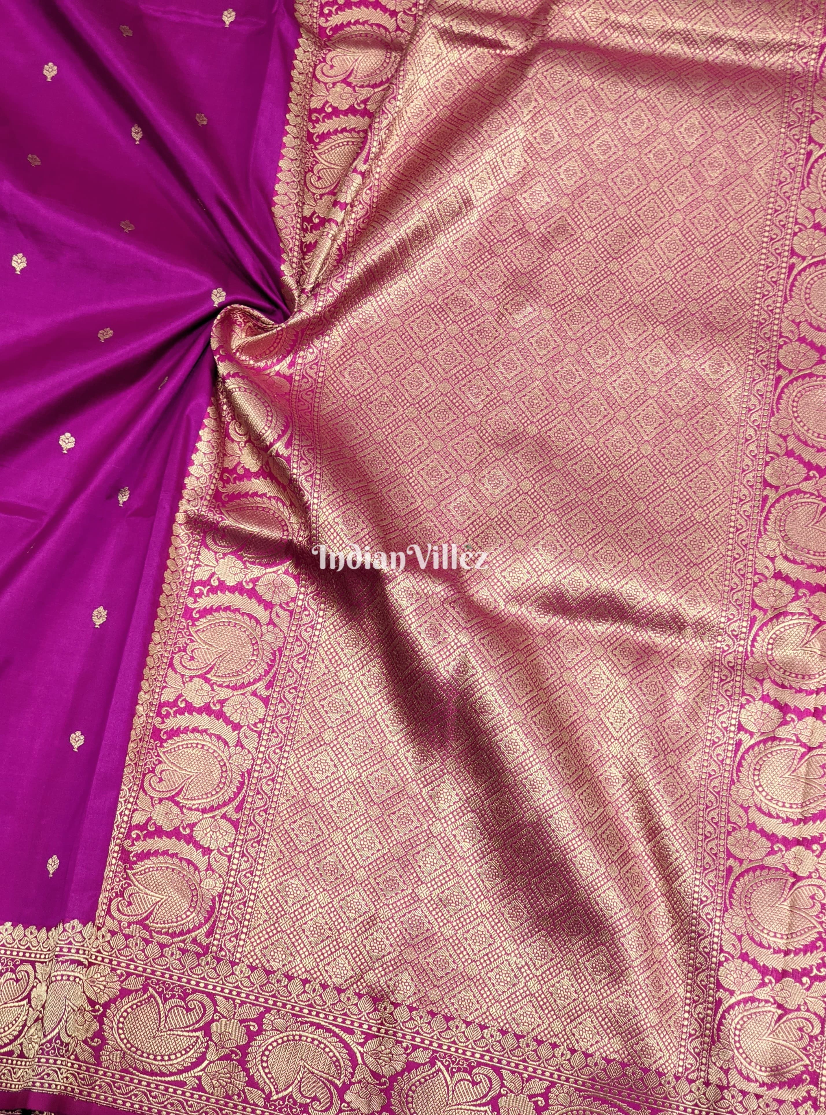 Purple Flower Motif Pure Banarasi Katan Silk Saree