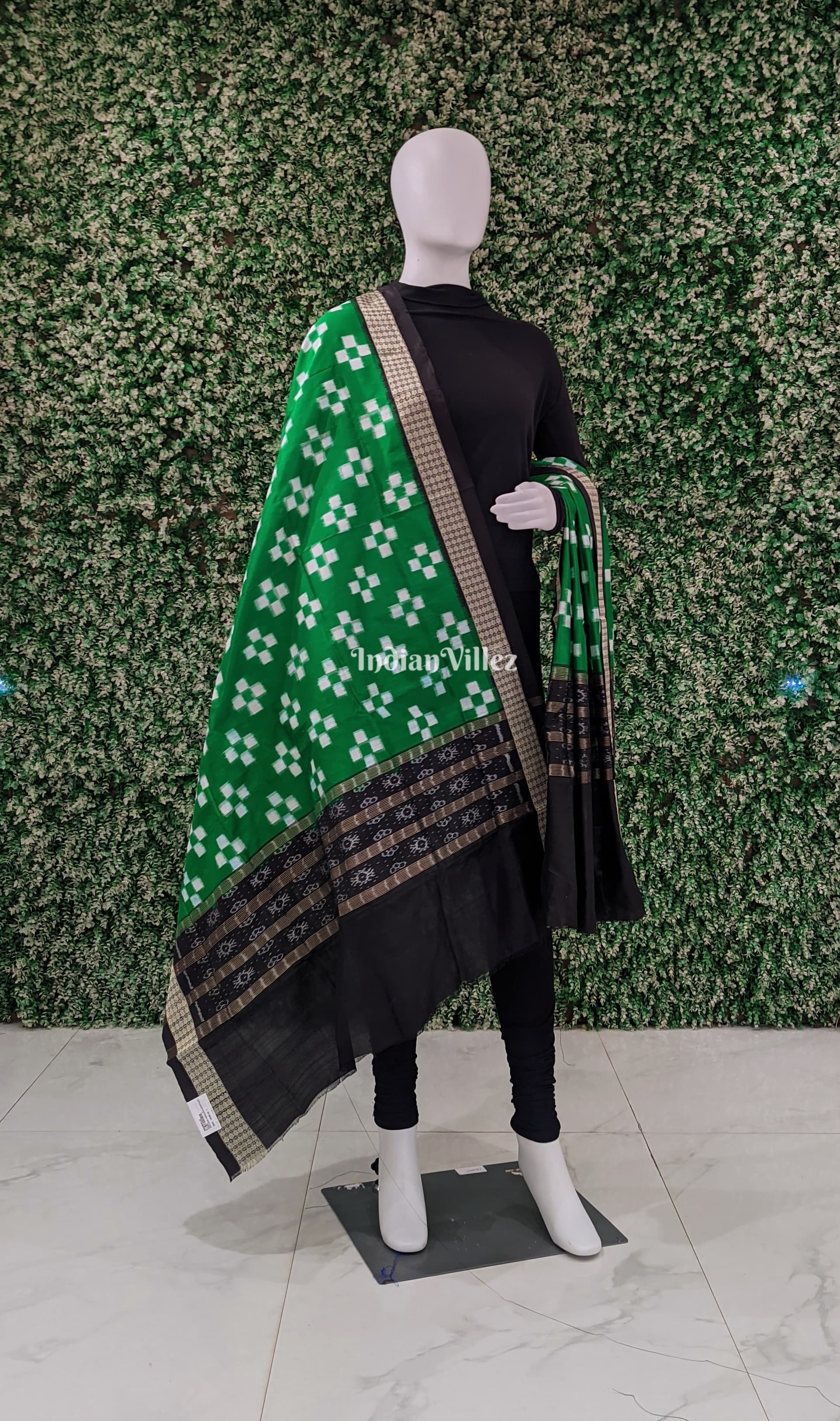 Green Pasapali Theme Sambalpuri Silk Dupatta