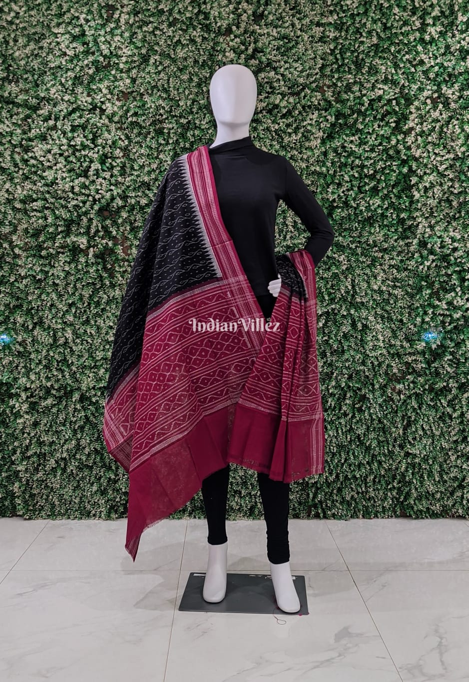 Black Odisha Ikat Cotton Dupatta