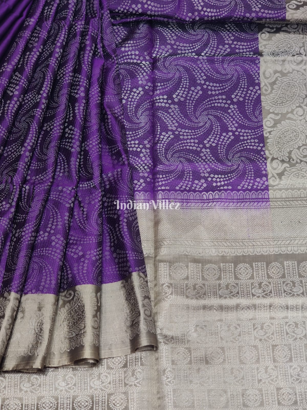 Purple with Moss Green Handloom Kanjivaram Soft Silk Saree