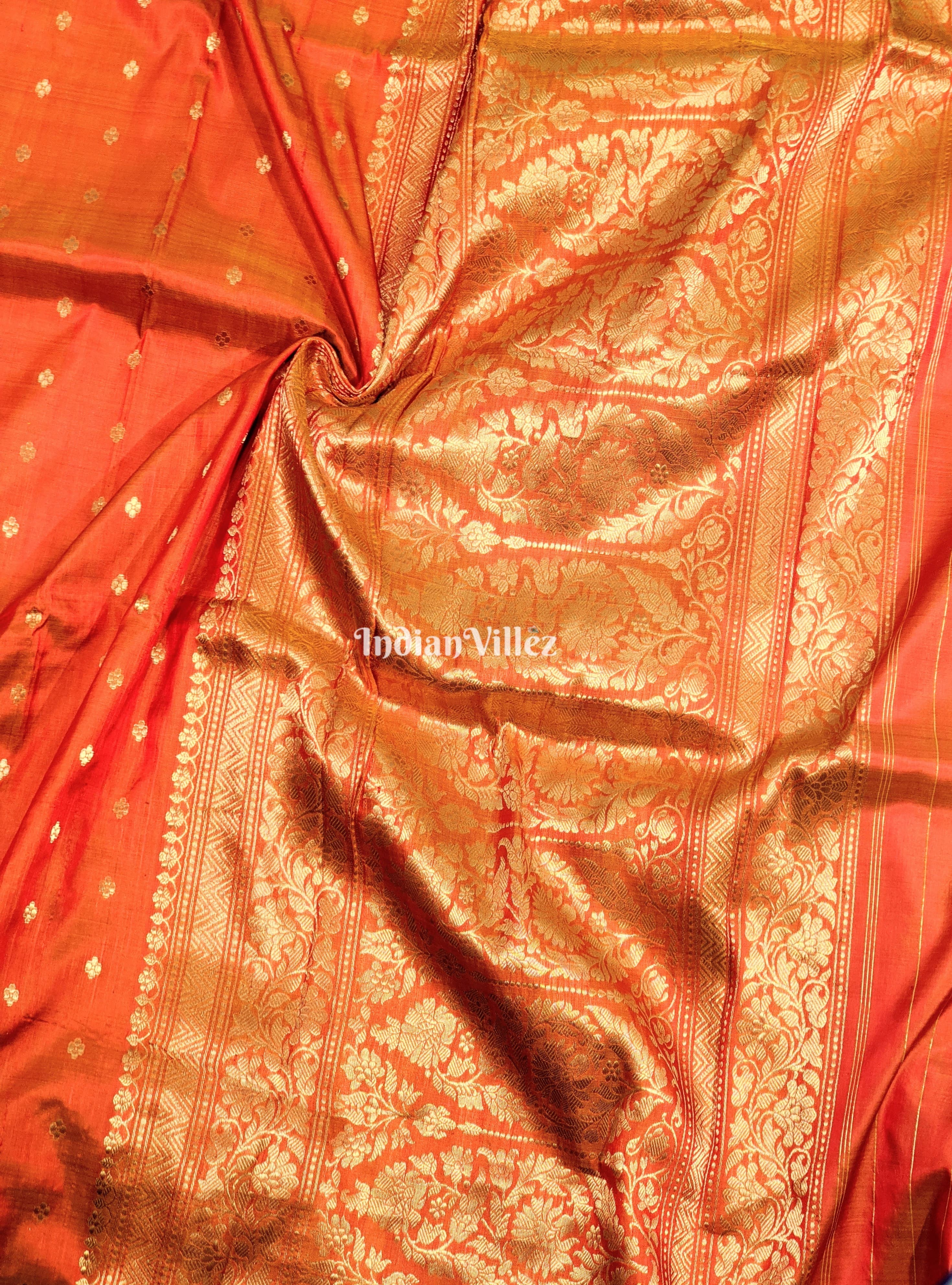 Orange Designer Pure Banarasi Katan Silk Saree