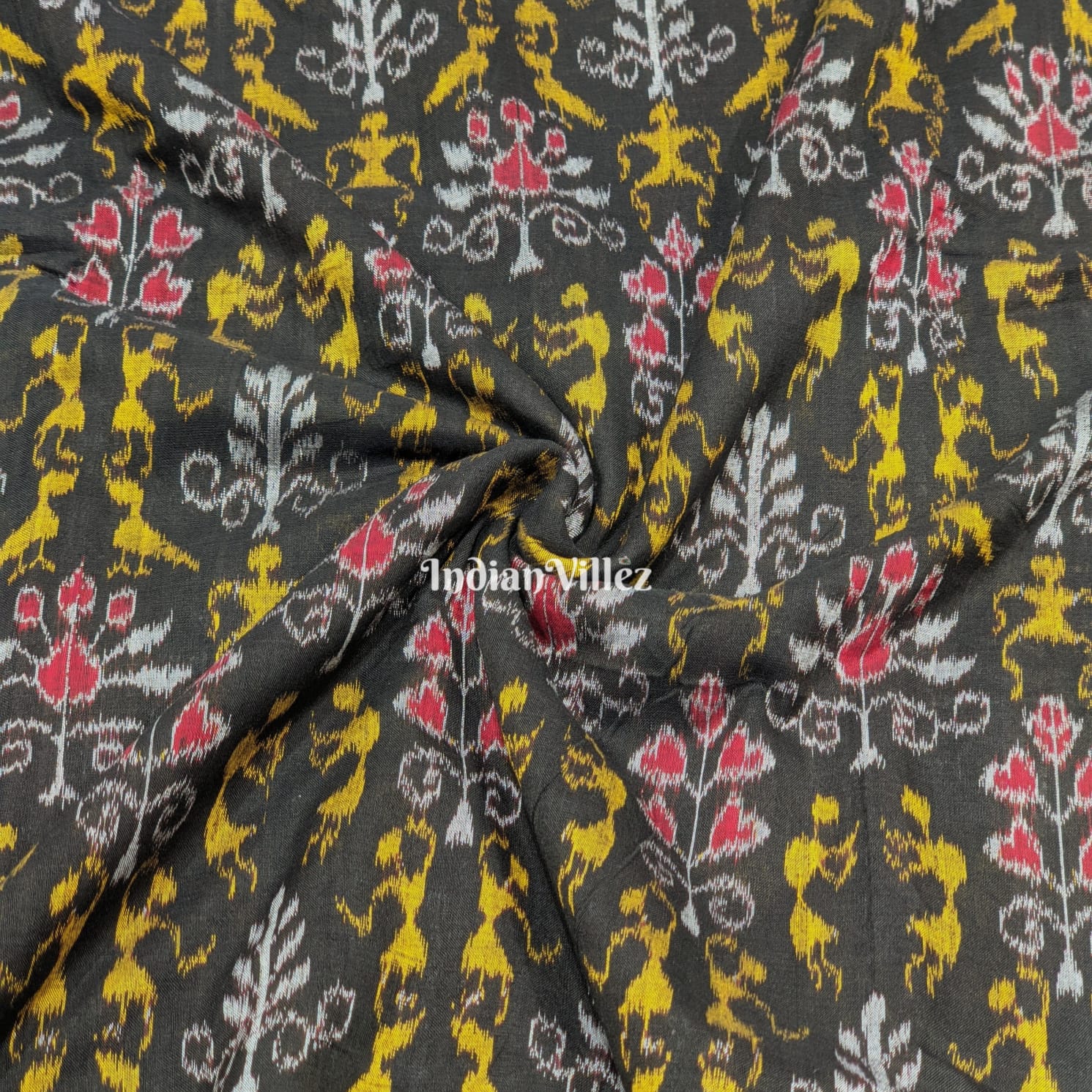 Black Tribal Theme Sambalpuri Cotton Fabric