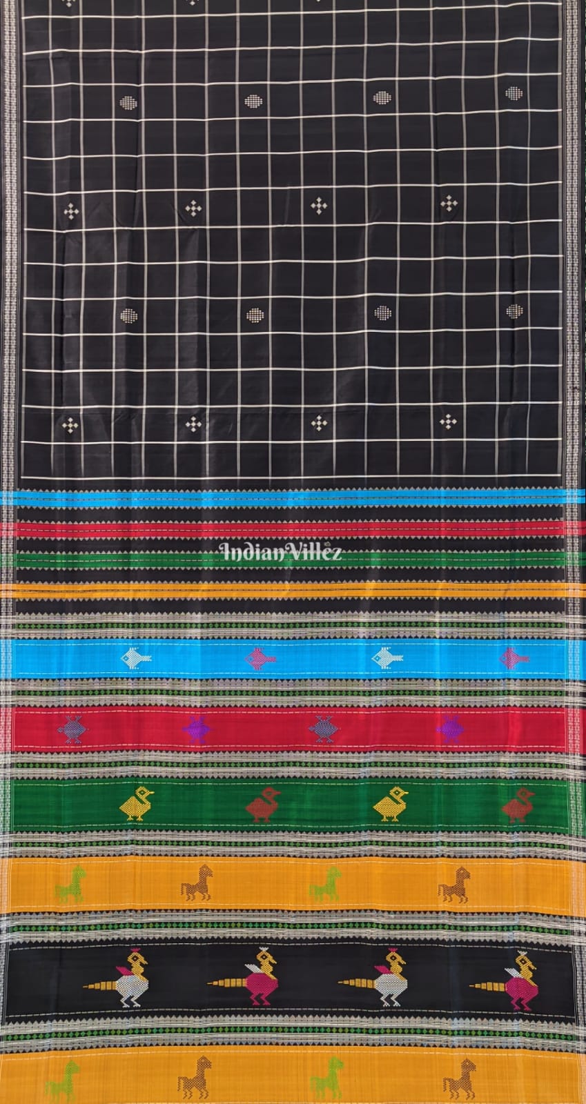 Black Double Pallu Berhampuri Silk Saree