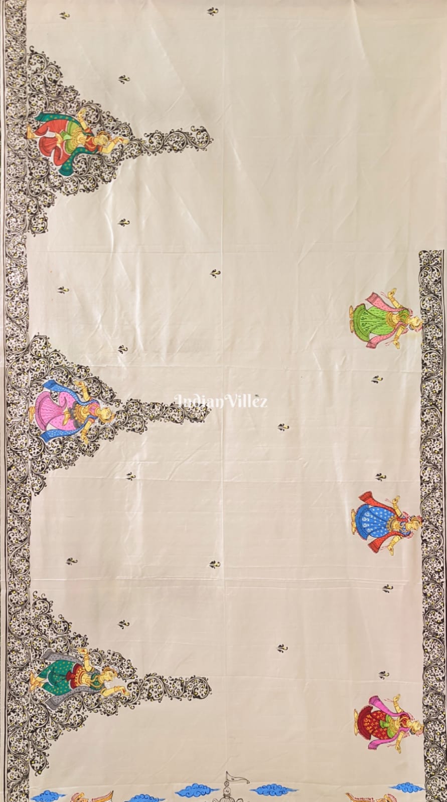 Off White Radha Krisha Pattachitra Pure Silk Saree