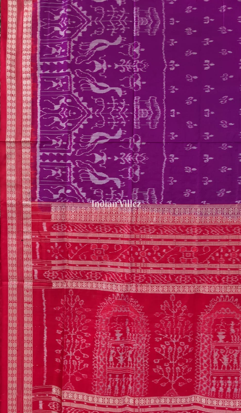 Purple Red Tribal Body Anchal Sambalpuri Silk Saree