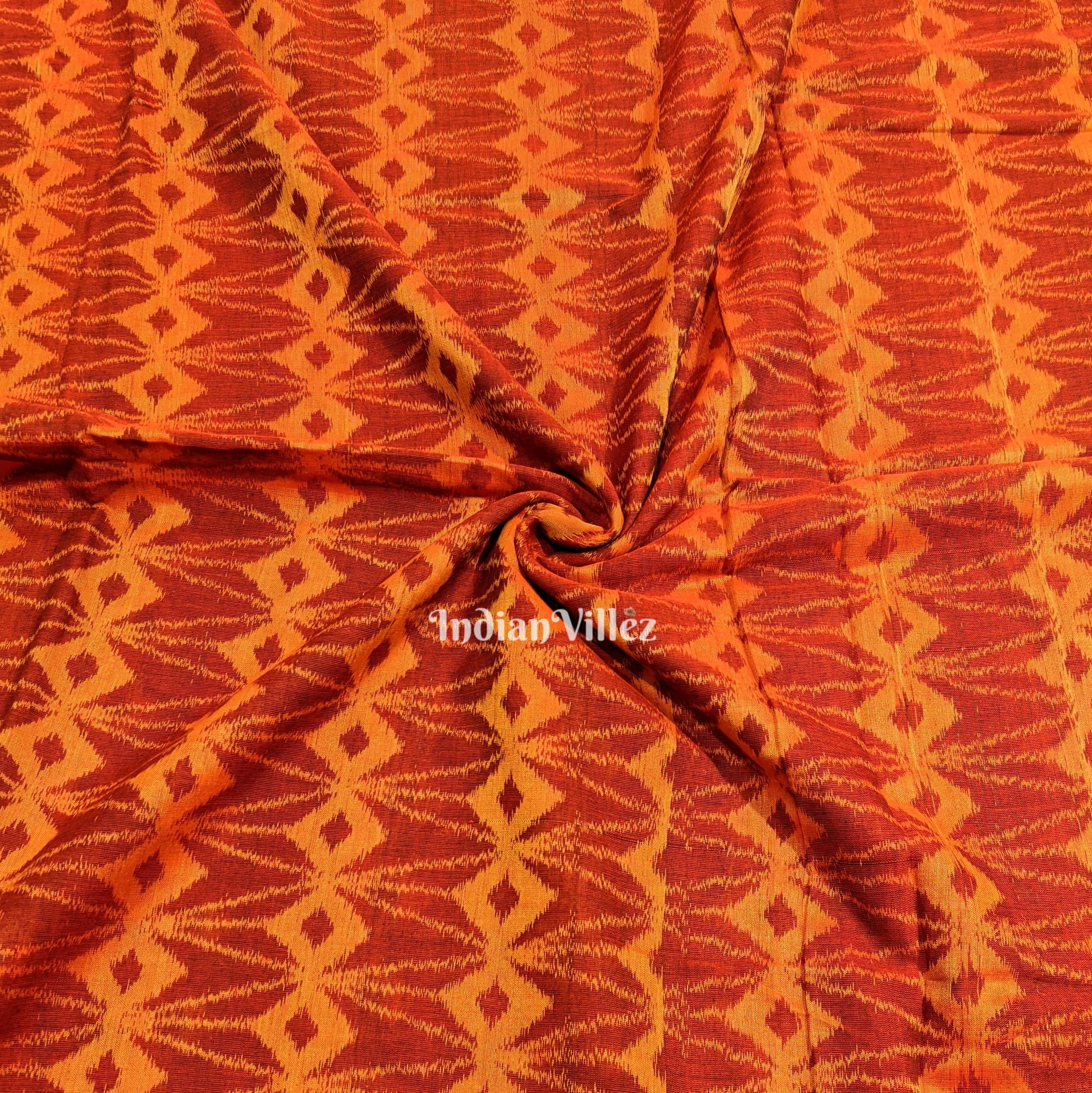 Orange Yellow Sambalpuri Ikat Cotton Fabric
